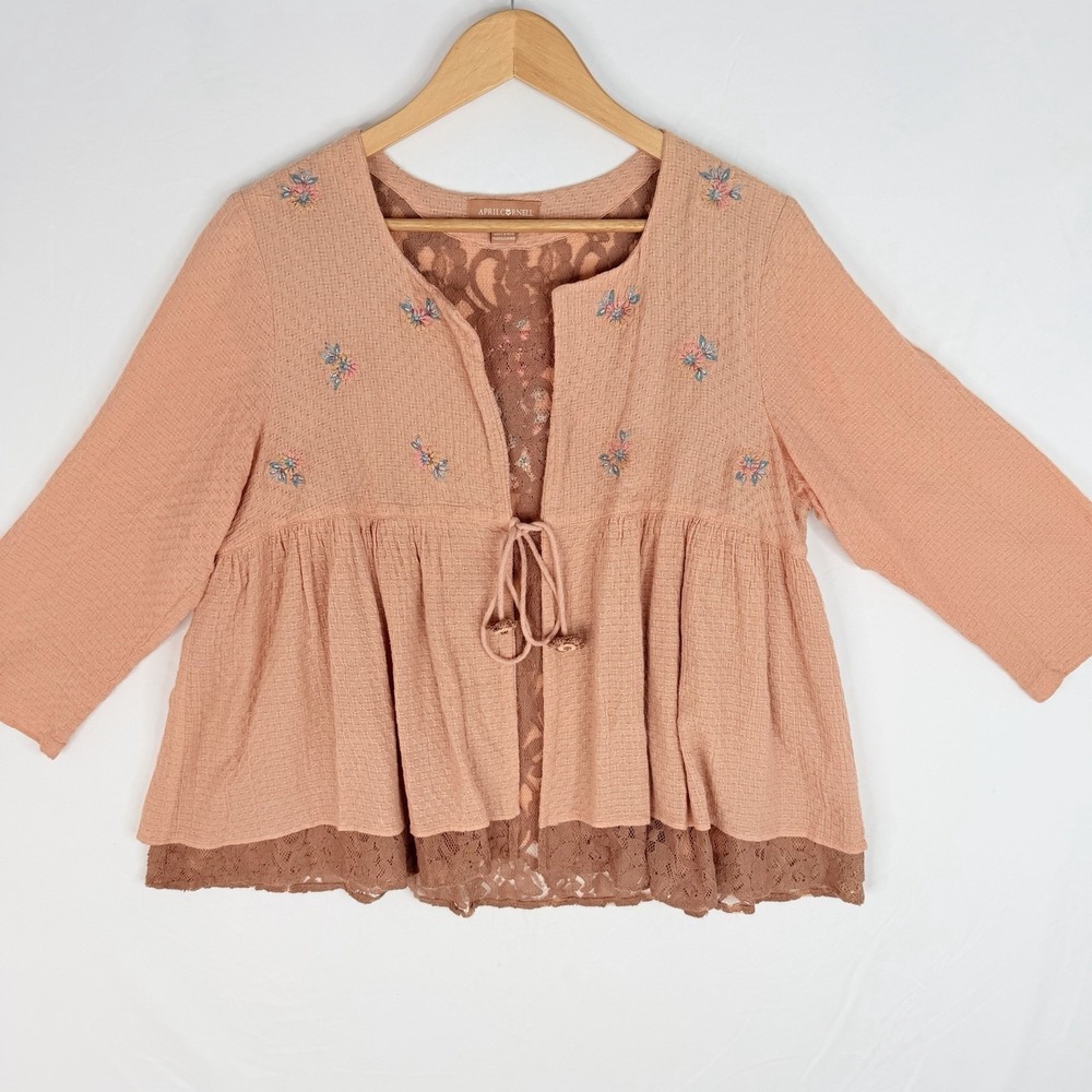 April Cornell VTG Cardigan Peach Open Knit Boho Ramie Rayon & Lining Cotton SZ-S